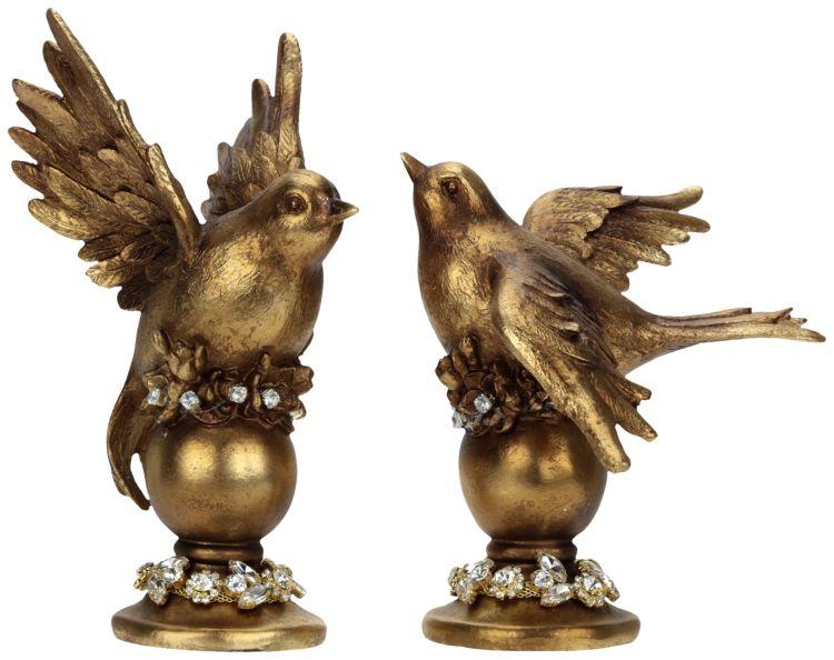 Jeweled Bird on Pedestal Ball, Assortment of 2 - 7-9 Inches