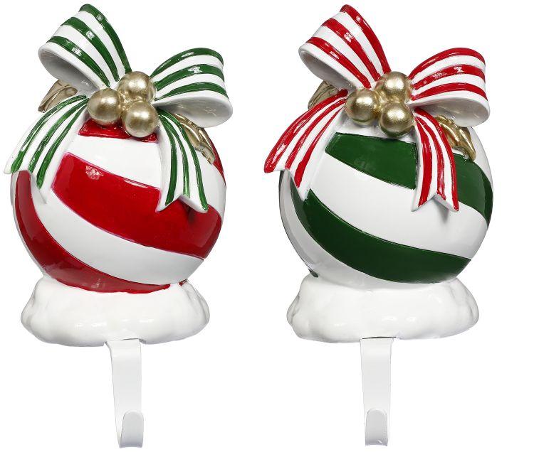 Ornament with Bow Stocking Holder, Assortment of 2 - 7 Inches