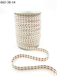 3/8 Inch Two Woven Threads on Cotton Blend Ribbon with Woven Edge – 662-38-14 RED
