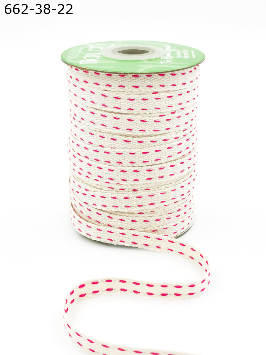 3/8 Inch Two Woven Threads on Cotton Blend Ribbon with Woven Edge – 662-38-22 FUCHSIA