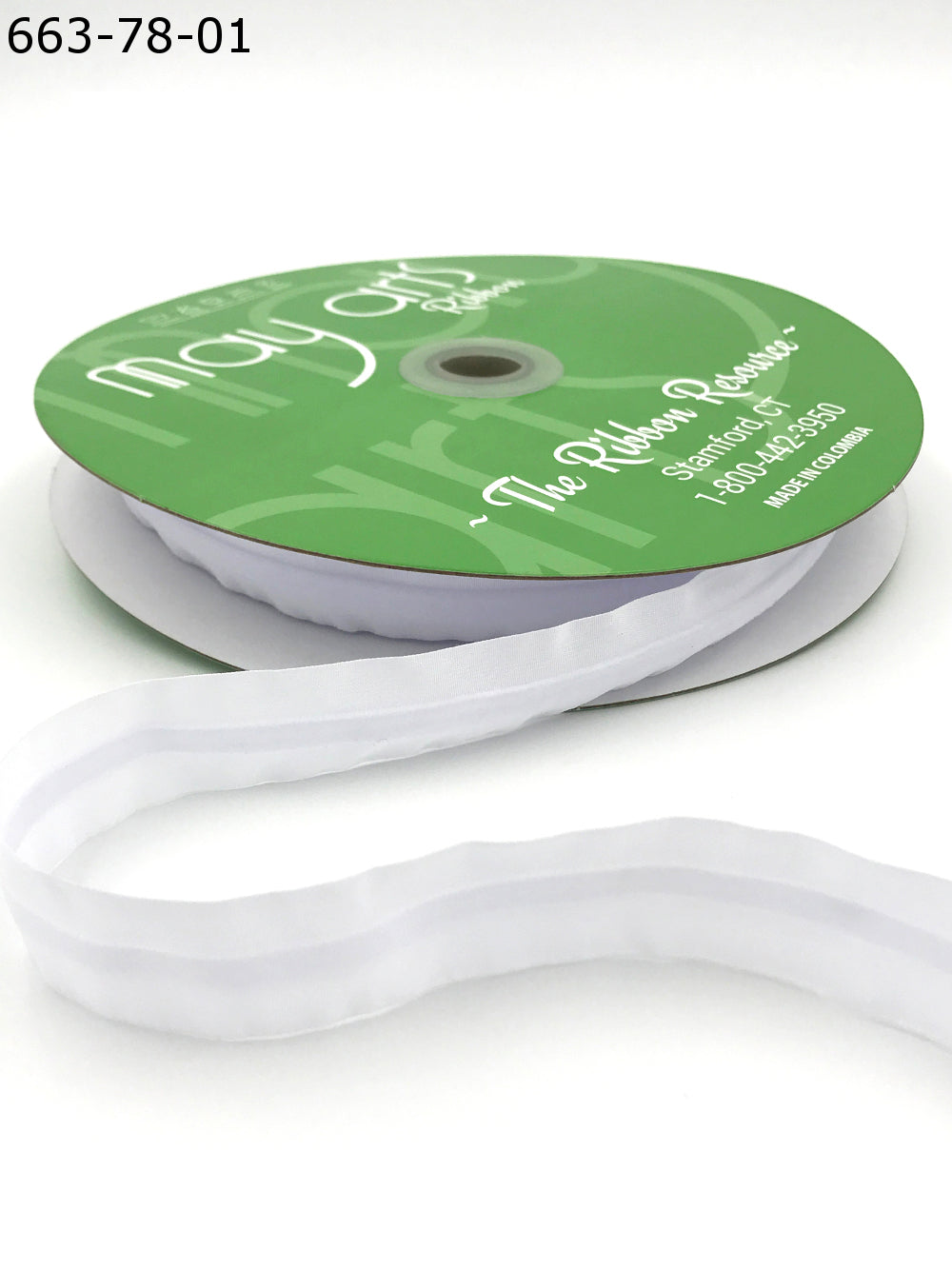 7/8 Inch Taffeta with Velvet Center Line Ribbon with Woven Edge – 663-78-01 WHITE
