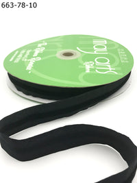 7/8 Inch Taffeta with Velvet Center Line Ribbon with Woven Edge – 663-78-10 BLACK