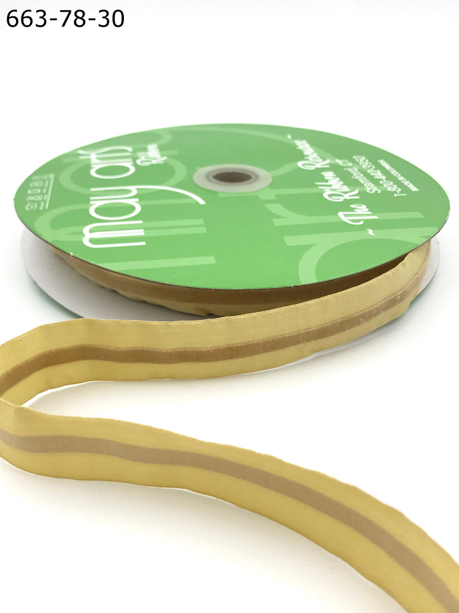 7/8 Inch Taffeta with Velvet Center Line Ribbon with Woven Edge – 663-78-30 GOLD