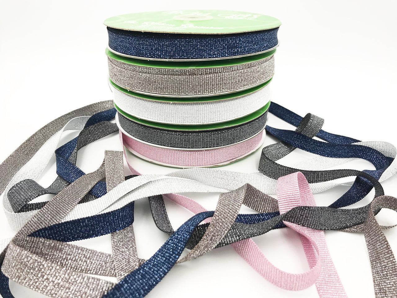5/8 Inch Metallic Sparkle Grosgrain Ribbon with Woven Wedge