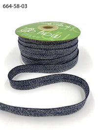 5/8 Inch Metallic Sparkle Grosgrain Ribbon with Woven Wedge – 664-58-03 NAVY SILVER