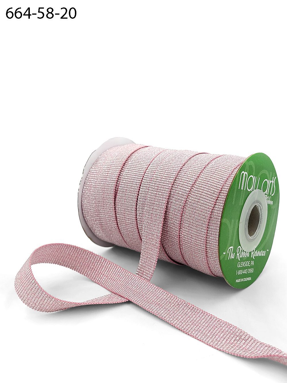 5/8 Inch Metallic Sparkle Grosgrain Ribbon with Woven Wedge – 664-58-20 ROSE/SILVER