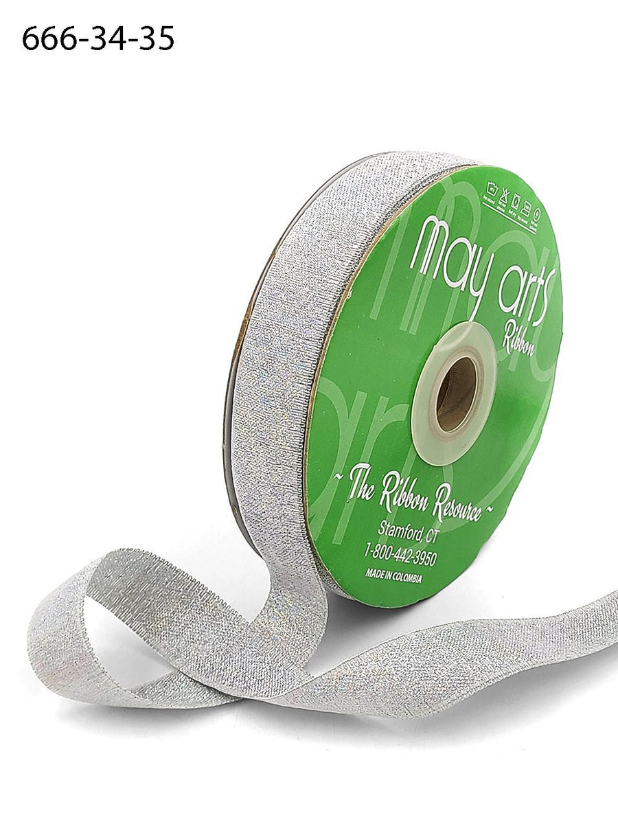 3/4 Inch Rough Metallic Ribbon with Woven Edge – 666-34-35 DARK SILVER (HOLOGRAPHIC)