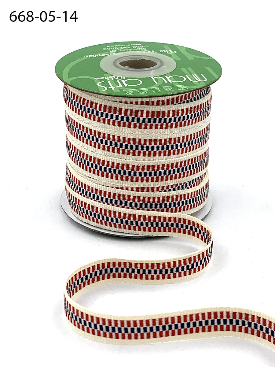 1/2 Inch Metallic Candy Cane Stripe Cotton Ribbon with Woven Edge – 668-05-14 Red/Navy