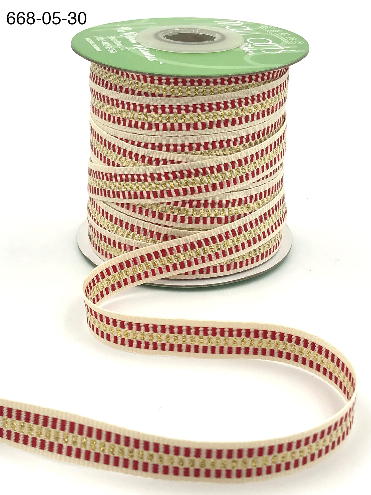 1/2 Inch Metallic Candy Cane Stripe Cotton Ribbon with Woven Edge – 668-05-30 Gold