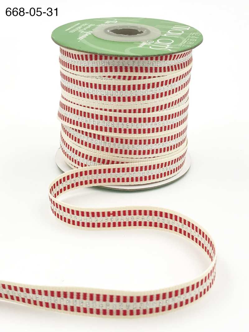 1/2 Inch Metallic Candy Cane Stripe Cotton Ribbon with Woven Edge – 668-05-31 Silver