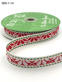 1 Inch Holiday Embroidered Geo Print Ribbon with Woven Edge – 669-1-14 WHITE