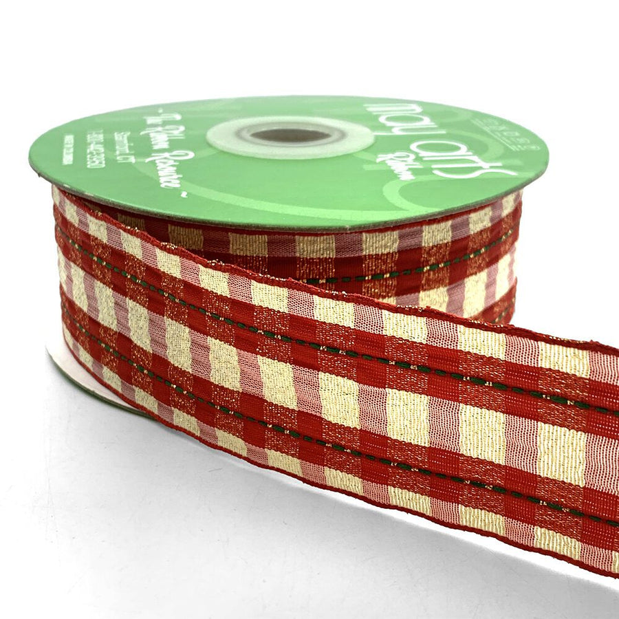 ~1.5″ (40mm) Woven Metallic Plaid Christmas Ribbon – 670-1-30 Woven Plaid Christmas Ribbon