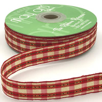 3/4 Inch Woven Metallic Red & Gold Plaid Ribbon with Woven Edge – 670-34-30 Red & Gold Plaid