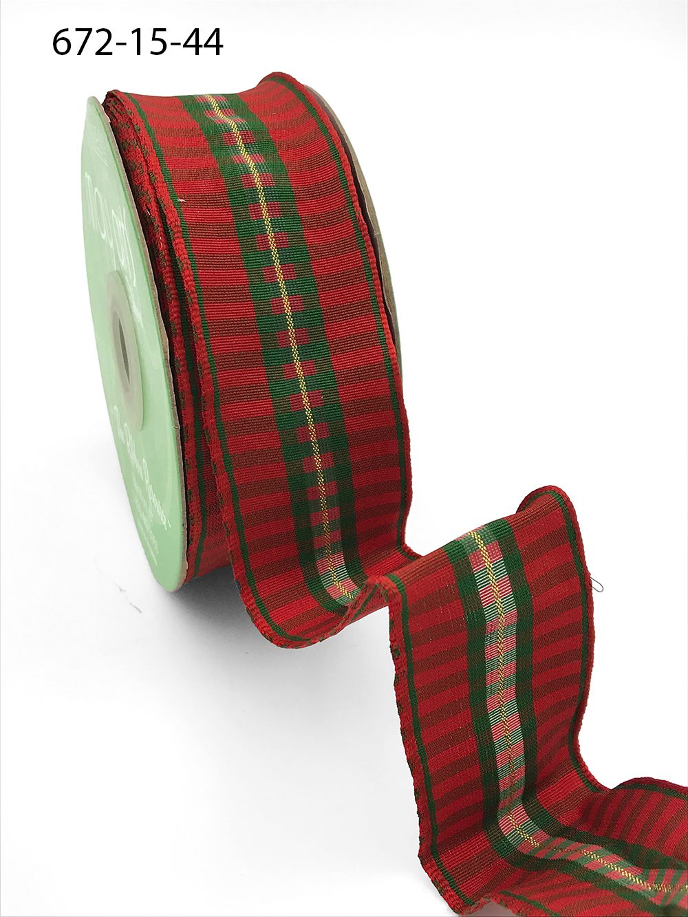 ~ 1.5″ Modern Red & Green Holiday Check Wired Ribbon – 672-15-44 Red & Green