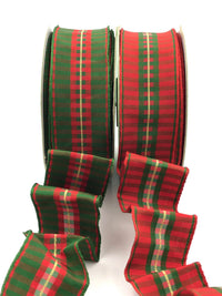 ~ 1.5″ Modern Red & Green Holiday Check Wired Ribbon
