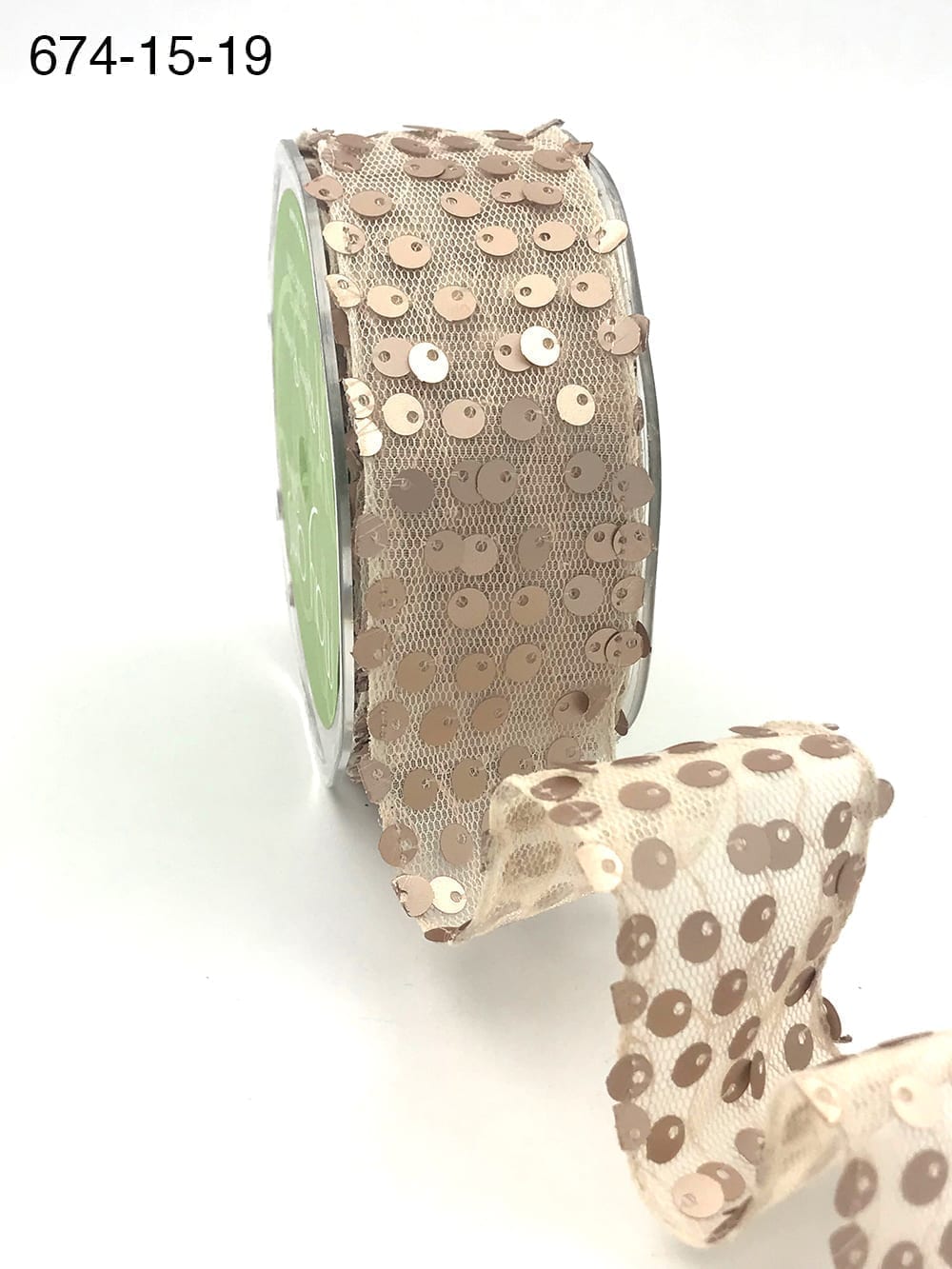 1.5 Inch Sequin Tulle Ribbon with Wired Edge – 674-15-19 Champagne