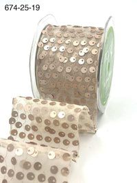 2.5 Inch Sequin Tulle Ribbon with Wired Edge – 674-25-19 Champagne