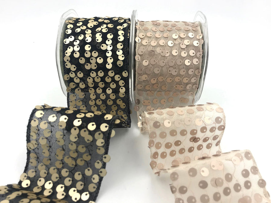 2.5 Inch Sequin Tulle Ribbon with Wired Edge