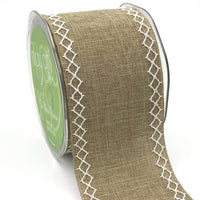 2.5 Inch White Diamond Stitch Canvas Ribbon with Cut Edge – 675-25-10 Natural