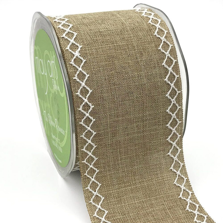2.5 Inch White Diamond Stitch Canvas Ribbon with Cut Edge – 675-25-10 Natural