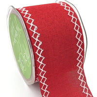2.5 Inch White Diamond Stitch Canvas Ribbon with Cut Edge – 675-25-14 Red