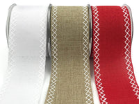 2.5 Inch White Diamond Stitch Canvas Ribbon with Cut Edge