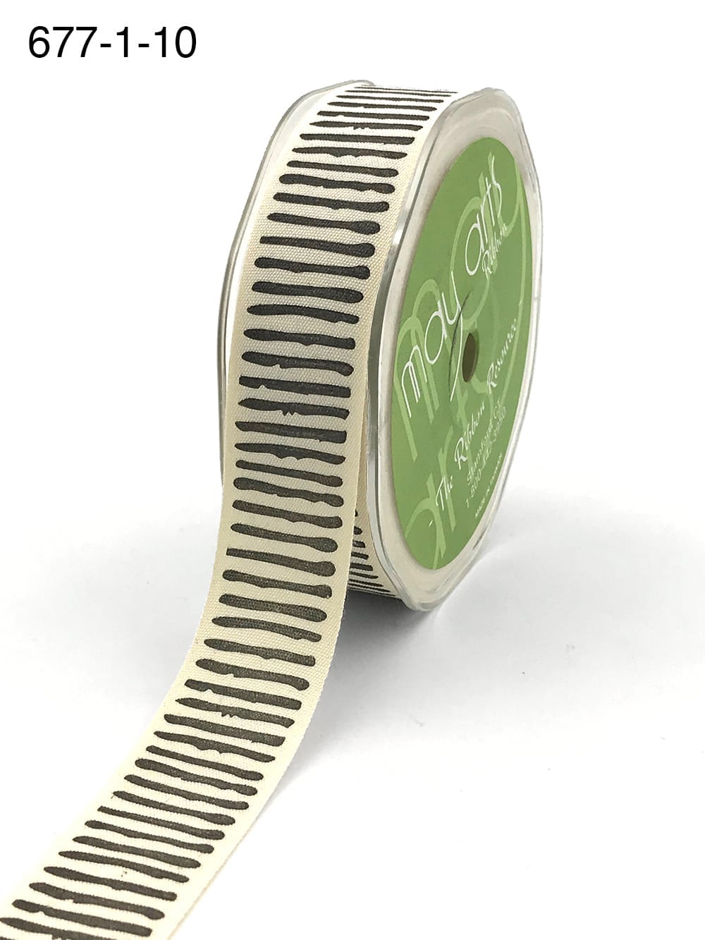 1 Inch Cotton Paint Stripe Print Ribbon with Woven Edge – 677-1-10 Natural/Black
