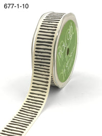 1 Inch Cotton Paint Stripe Print Ribbon with Woven Edge – 677-1-10 Natural/Black