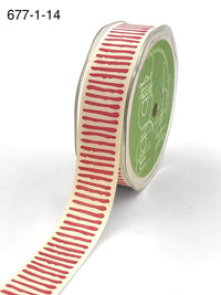 1 Inch Cotton Paint Stripe Print Ribbon with Woven Edge – 677-1-14 Natural/Red