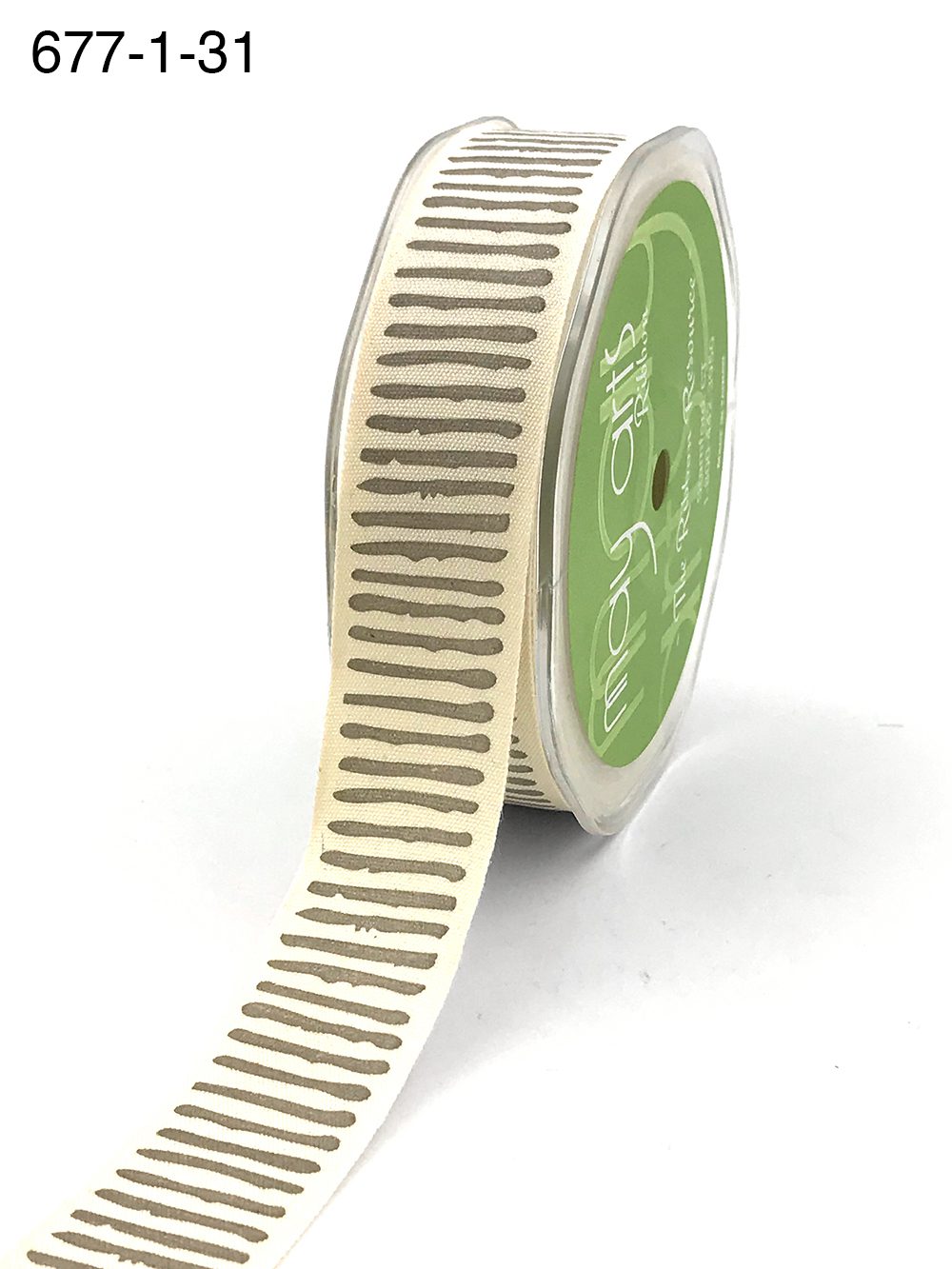 1 Inch Cotton Paint Stripe Print Ribbon with Woven Edge – 677-1-31 Natural/Grey