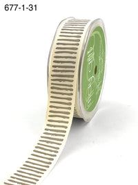 1 Inch Cotton Paint Stripe Print Ribbon with Woven Edge – 677-1-31 Natural/Grey