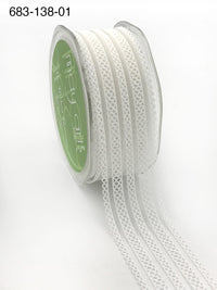 1 3/8 Inch Sheer Elastic Lace Ribbon with Scalloped Edge – 683-138-01 White