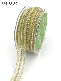 5/8 Inch Sheer Lace Trim with Pearl Center Ribbon with Scalloped Edge – 684-58-30 Gold