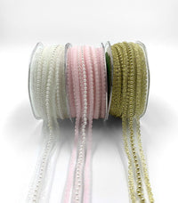 5/8 Inch Sheer Lace Trim with Pearl Center Ribbon with Scalloped Edge – 684-58-17 Pink