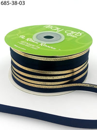 ~3/8″ Single Faced Satin Gold Foil Stripe Ribbon – 685-38-03 NAVY/GOLD