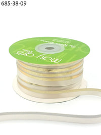 ~3/8″ Single Faced Satin Gold Foil Stripe Ribbon – 685-38-09 IVORY/GOLD