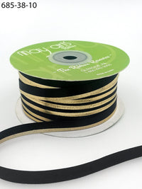~3/8″ Single Faced Satin Gold Foil Stripe Ribbon – 685-38-10 BLACK/GOLD