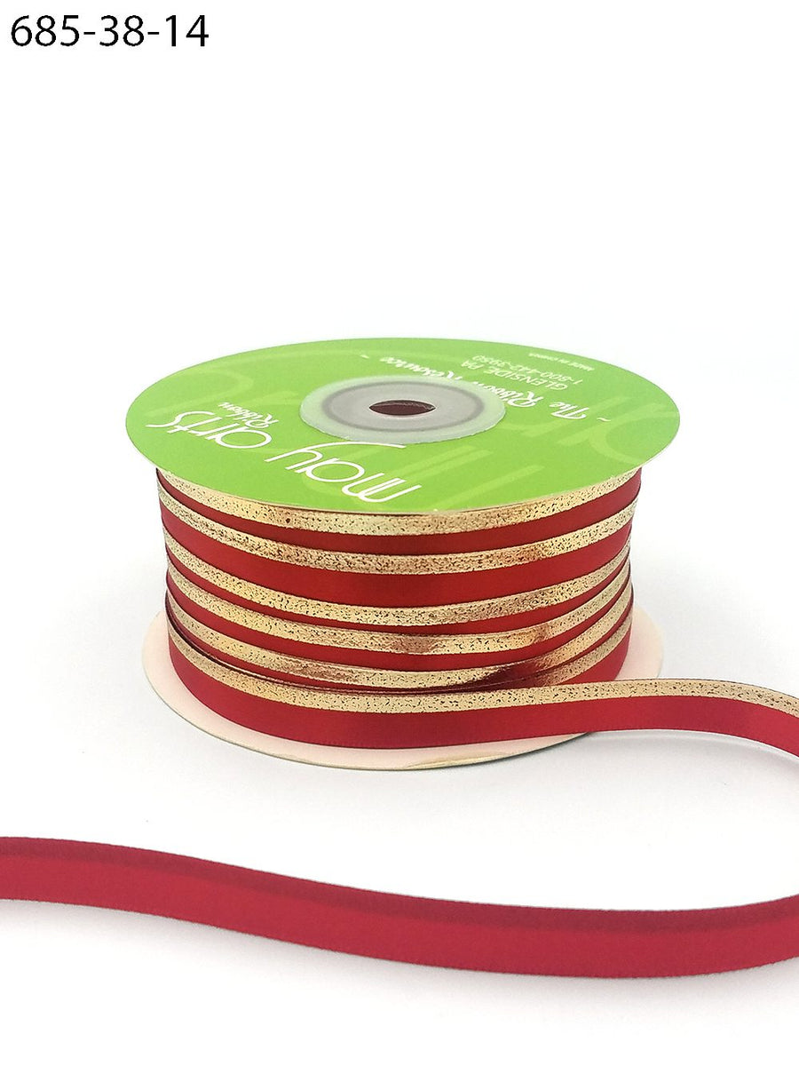 ~3/8″ Single Faced Satin Gold Foil Stripe Ribbon – 685-38-14 RED/GOLD