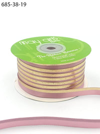 ~3/8″ Single Faced Satin Gold Foil Stripe Ribbon – 685-38-19 MAUVE/GOLD