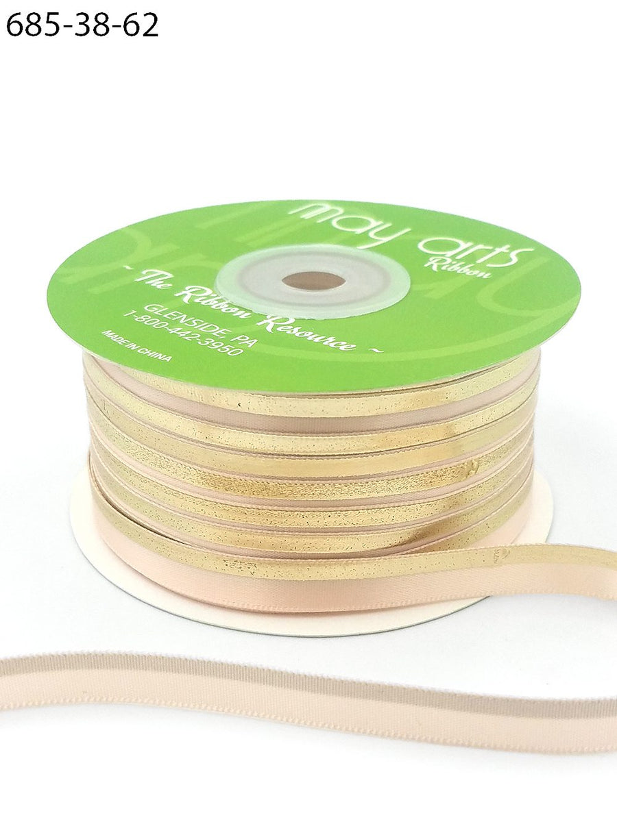 ~3/8″ Single Faced Satin Gold Foil Stripe Ribbon – 685-38-62 NUDE/GOLD