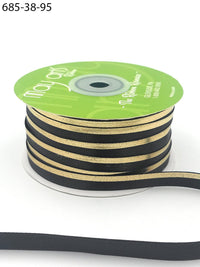 ~3/8″ Single Faced Satin Gold Foil Stripe Ribbon – 685-38-95 CHARCOAL/GOLD