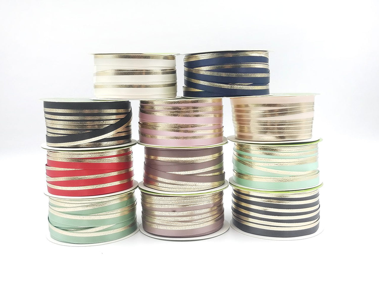 ~3/8″ Single Faced Satin Gold Foil Stripe Ribbon