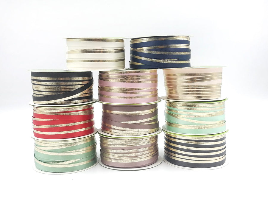 ~3/8″ Single Faced Satin Gold Foil Stripe Ribbon