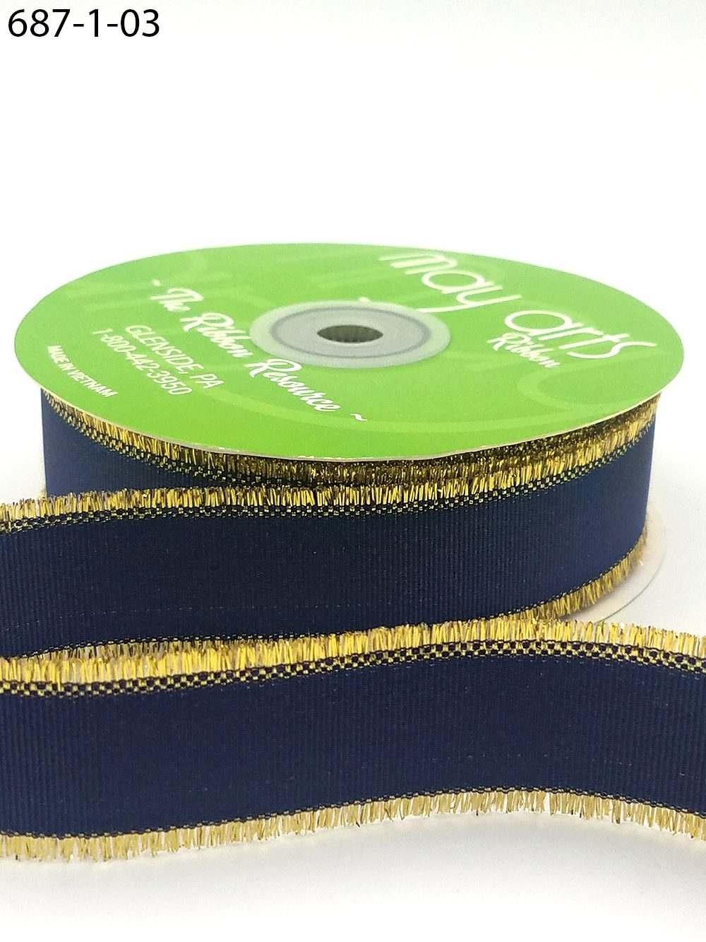 1″ Fringe Metallic Grosgrain Ribbon – 687-1-03 NAVY/GOLD
