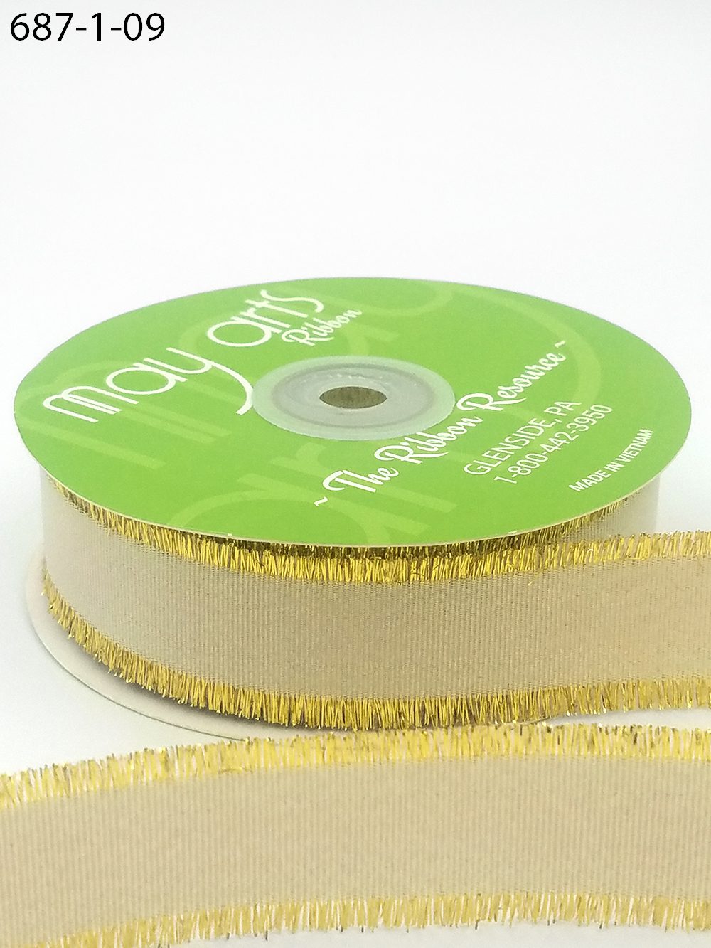 1″ Fringe Metallic Grosgrain Ribbon – 687-1-09 IVORY/GOLD