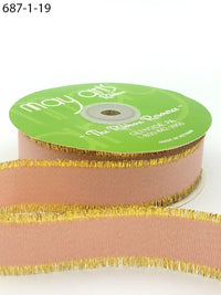 1″ Fringe Metallic Grosgrain Ribbon – 687-1-19 MAUVE/GOLD