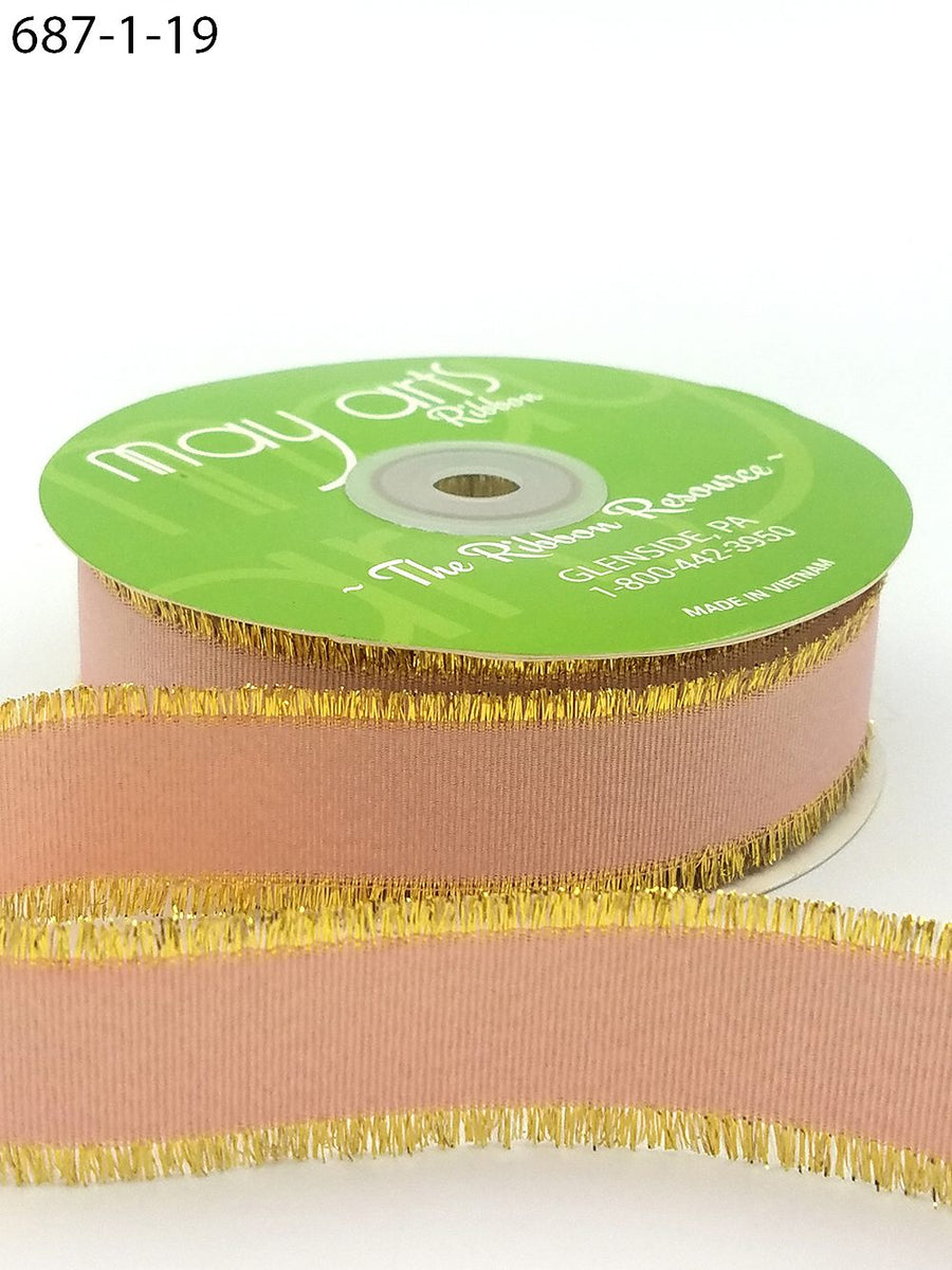 1″ Fringe Metallic Grosgrain Ribbon – 687-1-19 MAUVE/GOLD
