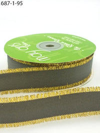 1″ Fringe Metallic Grosgrain Ribbon – 687-1-95 CHARCOAL/GOLD