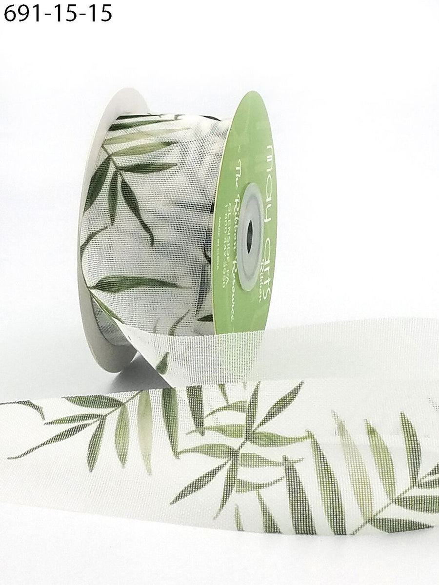 1.5″ X 25 Yards Mesh Ribbon with Nature Inspired Prints – 691-15-15 GREEN FRONDS