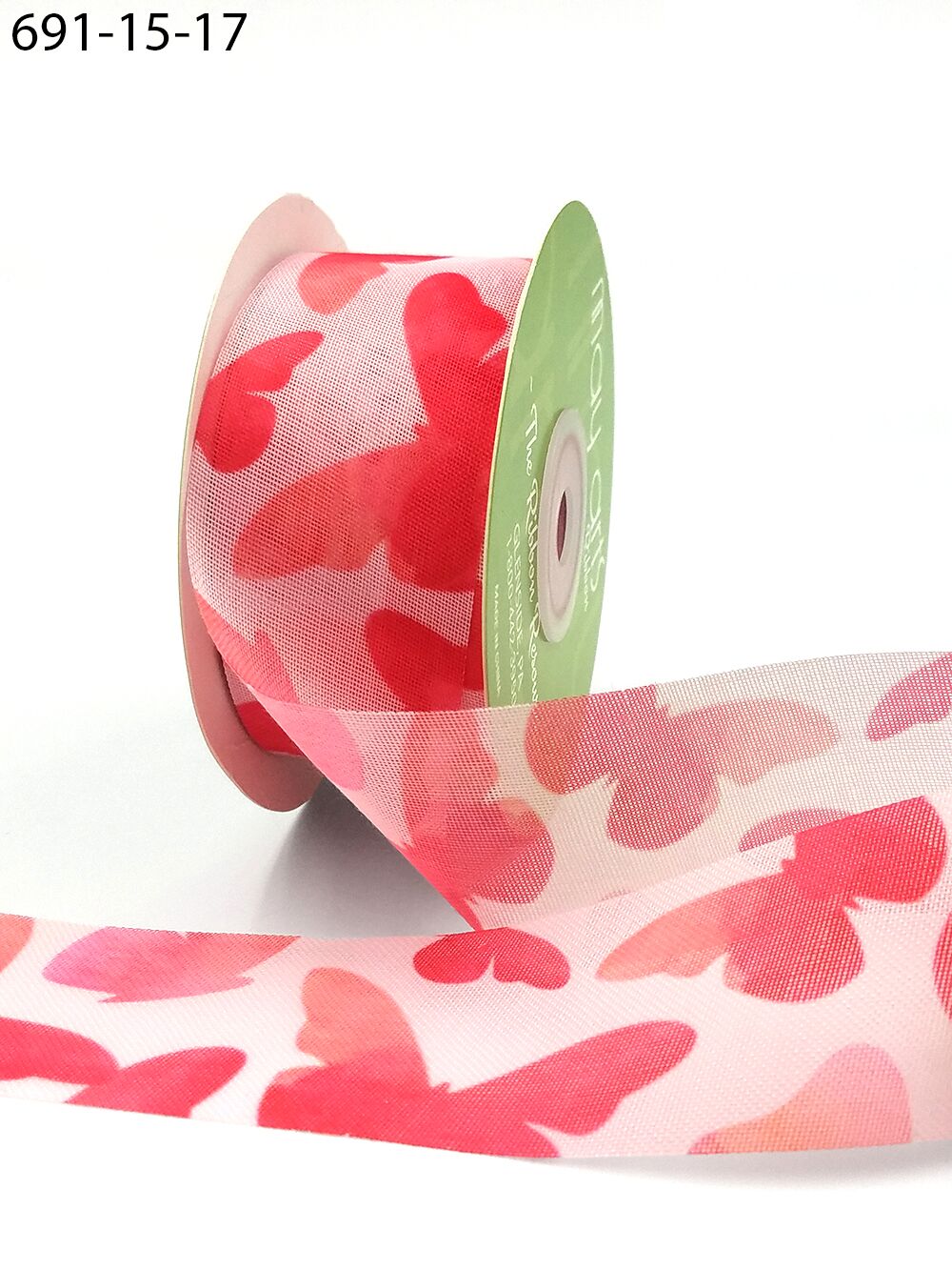 1.5″ X 25 Yards Mesh Ribbon with Nature Inspired Prints – 691-15-17 PINK BUTTERFLY